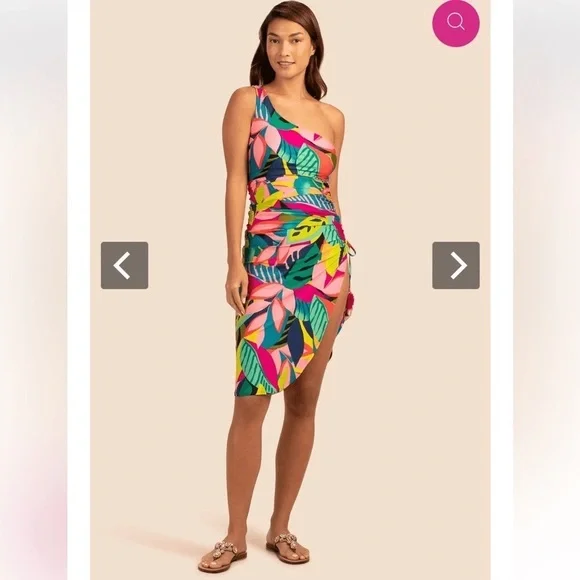 Trina Turk One Shoulder Tropical Print Dress Size L NWT - Picture 1 of 11